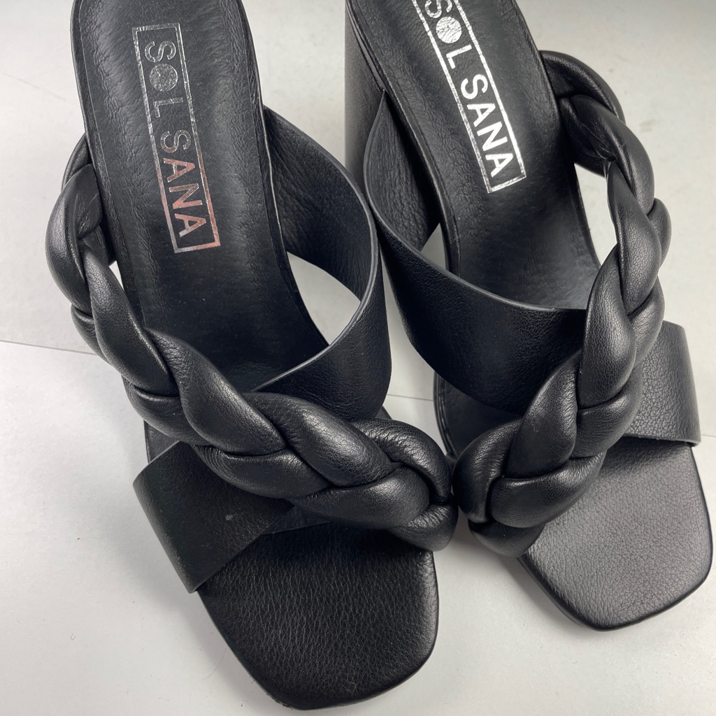 Sol Sana Black Leather Cross Strap Sandals 37